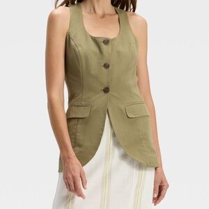 A New Day Linen Vest Top in Olive